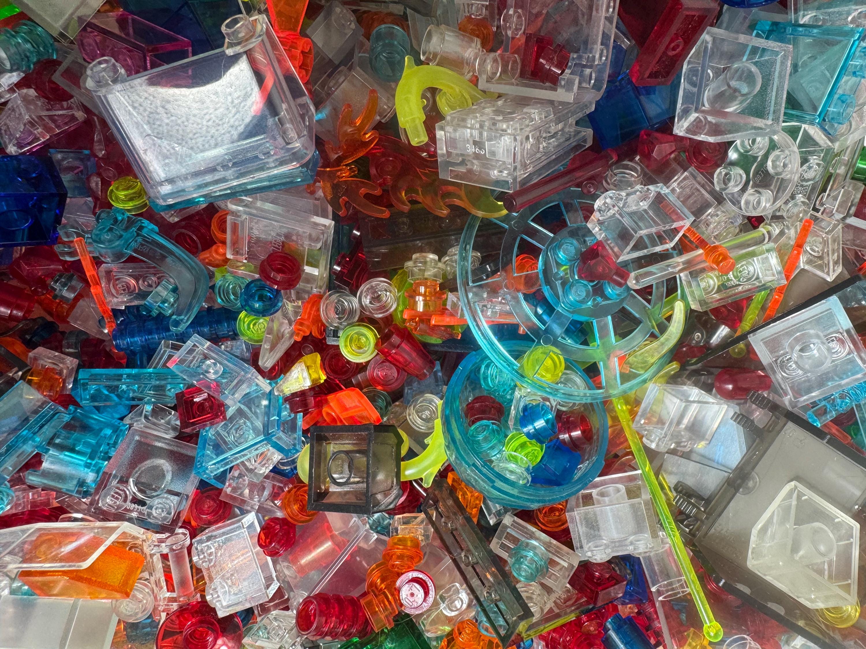 100 LEGO® Translucent Pieces - Clear & Colorful Small Parts, Bulk Lot
