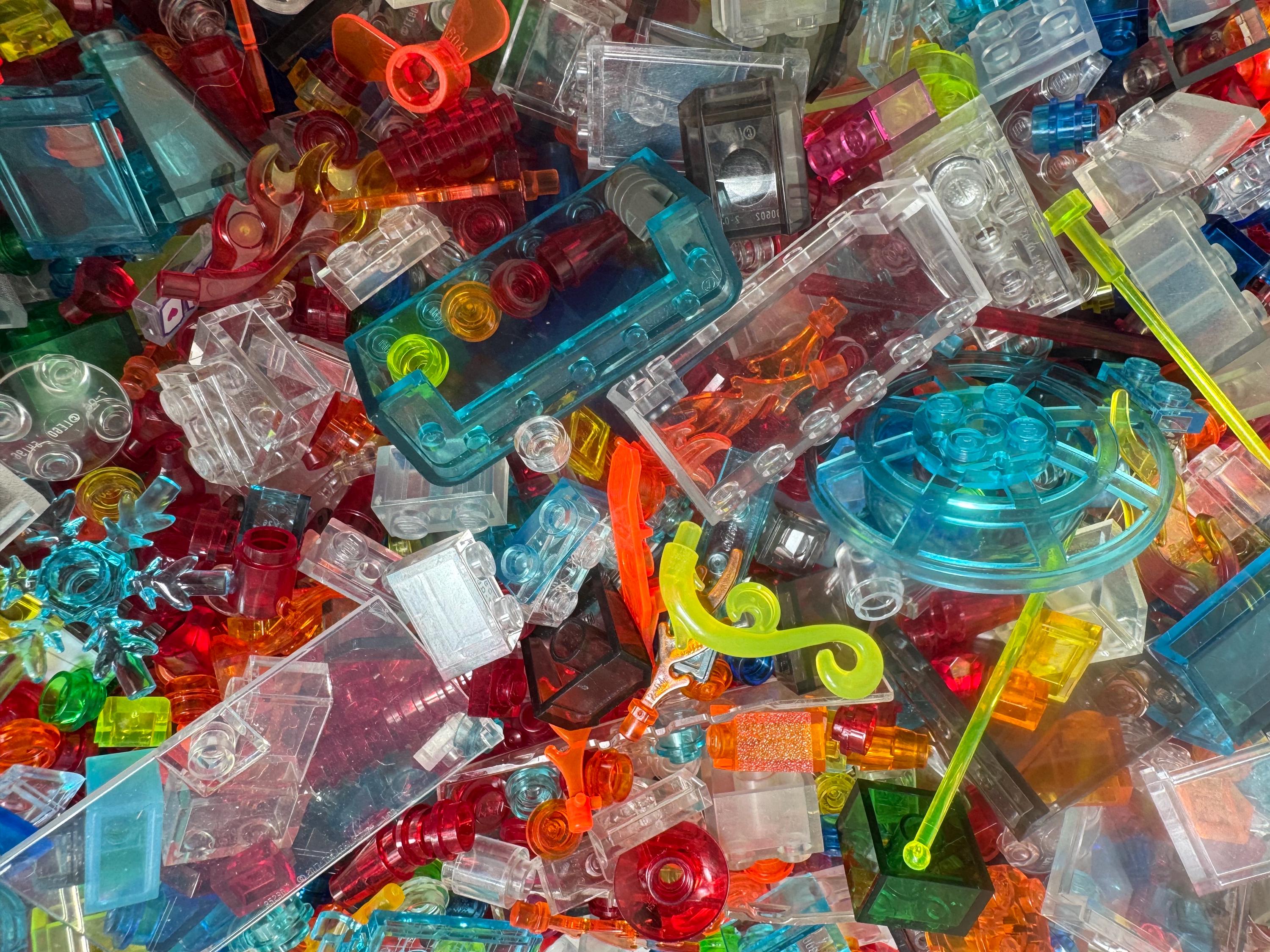 100 LEGO® Translucent Pieces - Clear & Colorful Small Parts, Bulk Lot